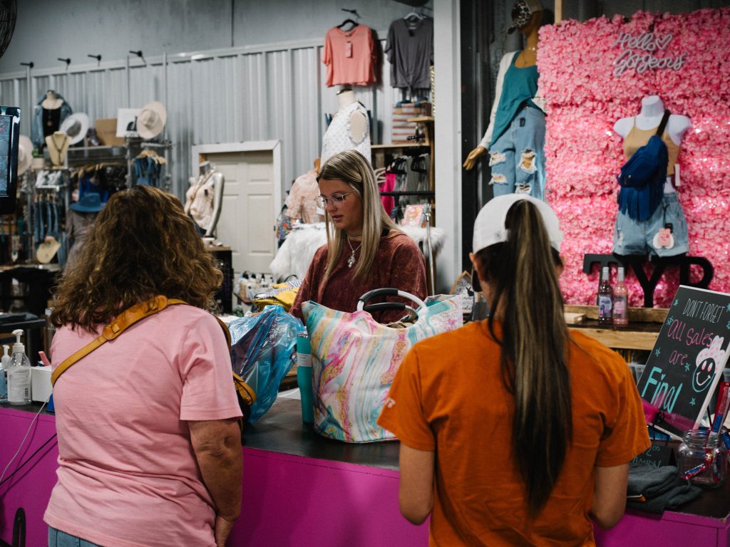 Customer service at local boutique in Rockdale, Texas